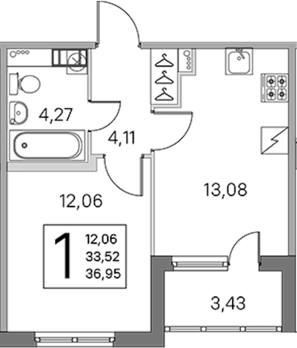 1-комнатная квартира 33.52 м², 3/5 эт., ЖК «ЮгТаун. Олимпийские кварталы»